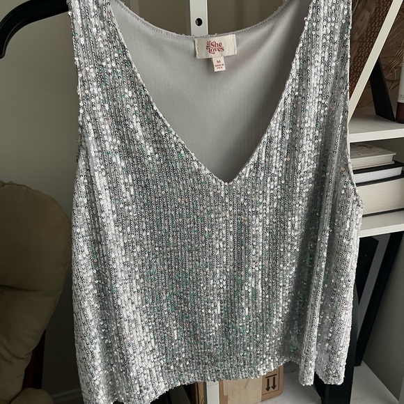 if she loves Tops - Elegant Silver Sequin Tank Top